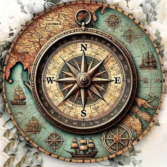 HELLOYOUNG Vintage Nautical Compass Wall Decor 8x8 Inch Farmhouse Metal Wall Art for Home Office Kitchen Garage Rustic Ship Compass Sign