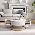 thumbnail image 3 of JERFIT 31.5 Inch Round Coffee Table with Drawers, White Faux Marble Top, Storage End Table with Sturdy Iron Frame for Living Room, Bedroom, 3 of 10