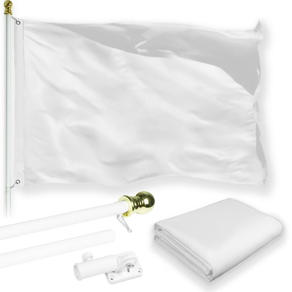G128 Combo Pack: 6 Feet Tangle Free Spinning Flagpole (White) Solid White Flag 3x5 ft Printed 150D Brass Grommets (Flag Included) Aluminum Flag Pole