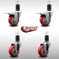 thumbnail image 2 of 3.5 Inch SS Red Poly Swivel 1-5/8 Inch Expanding Stem Caster Set 2 Brakes, 2 of 2
