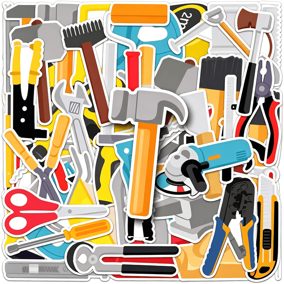 CCOCC 50Pcs Cartoon Tool Stickers,Waterproof Vinyl Construction Tool Decals for Laptop,Water Bottle,Skateboard,Luggage,Cup,Mobile Phone,Computer,Scrapbook,Diy Decor for Kids&Adults