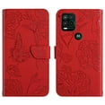 thumbnail image 2 of Feishell Crossbody Wallet Cover for Motorola Moto G Stylus 5G 2021,Flower & Butterfly Embossed Pattern PU Leather Magnetic Flip Stand Card Slots Phone Case with Shoulder & Wrist Strap,Red, 2 of 11