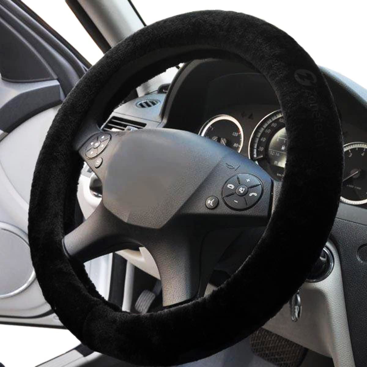 Black and Charcoal Steering Wheel Cover with a Charcoal Horse
