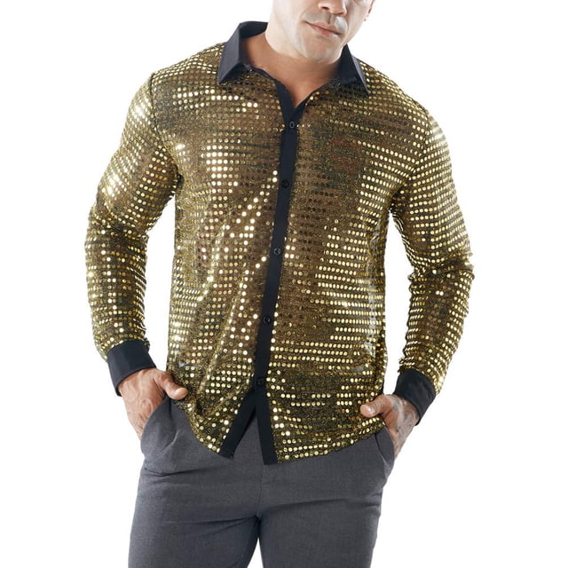 Txlixc Camisa de lentejuelas de primavera y otoño para hombres Txlixc moda