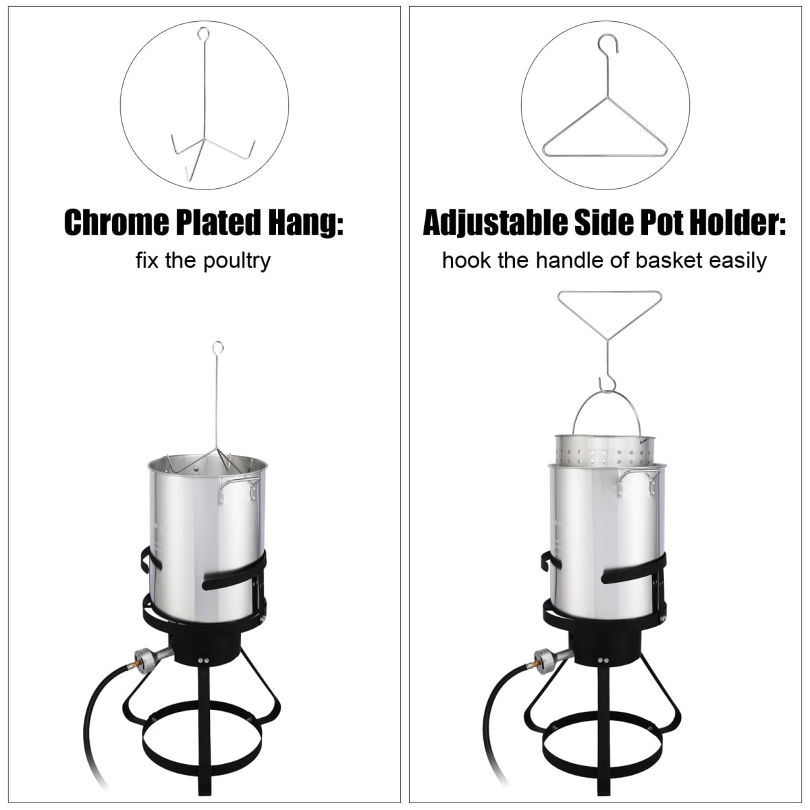 4-Piece Outdoor Aluminum Pot Set, 13 x 32 Inch Black Round Iron Stove Frame with 2 Handles and Use Gas, 2 Pots, Portable Stainless Steel Camping Stove for Hiking, Picnic, Silver