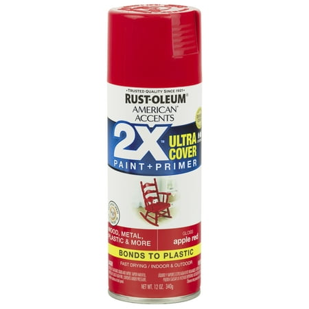 (3 Pack) Rust-Oleum American Accents Ultra Cover 2X Gloss Apple Red Spray Paint and Primer in 1, 12 (Best Paint To Cover Rust)