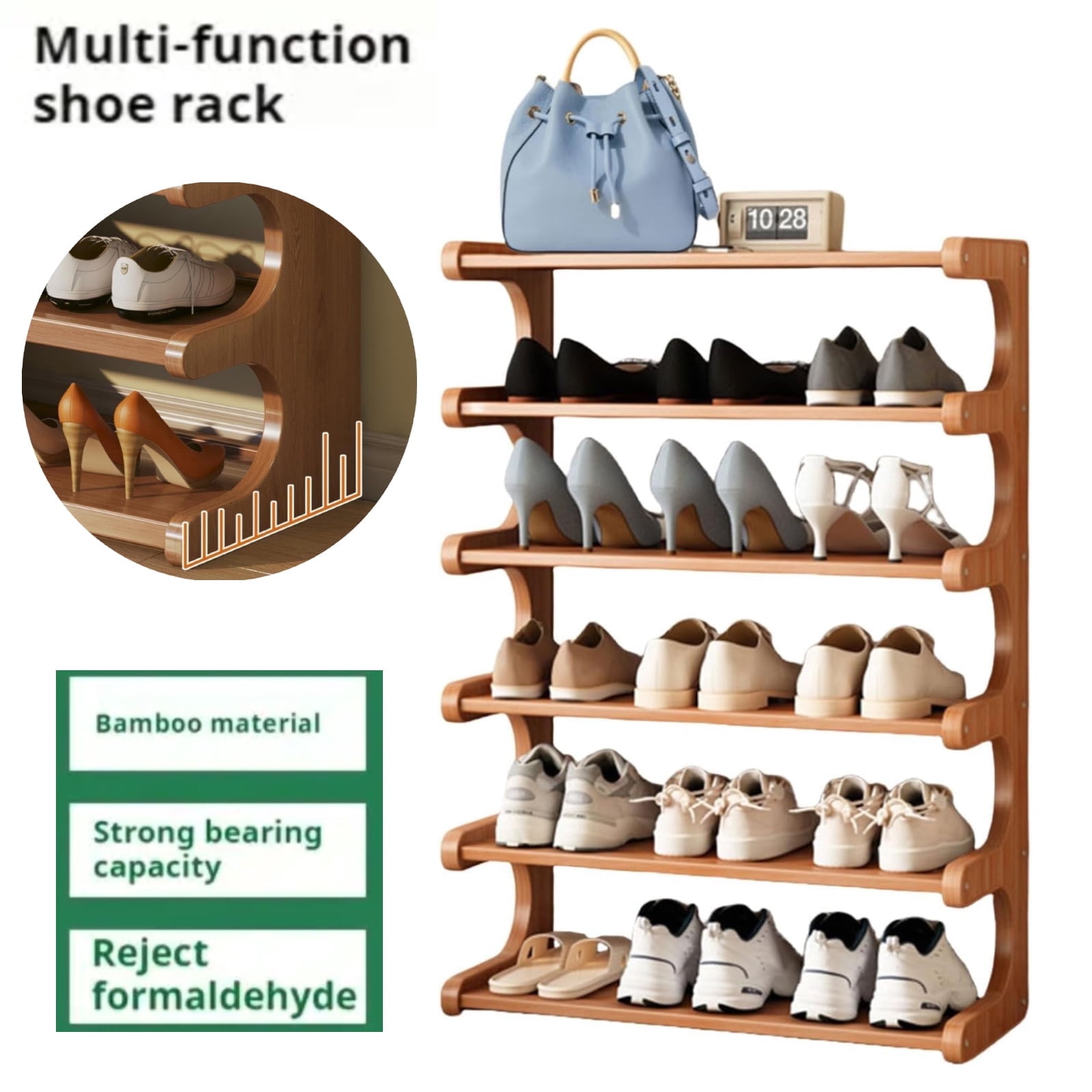 SAVALETOR Bamboo Shoe Rack,6 Tiers Shoe Racks,Vertical Shoe Rack Organizer,Multifunctional Front Door Shoe Rack,Wooden Stackable Shoe Storage Shelves,for Entryway,Hallway,Bedroom Hallway Closet