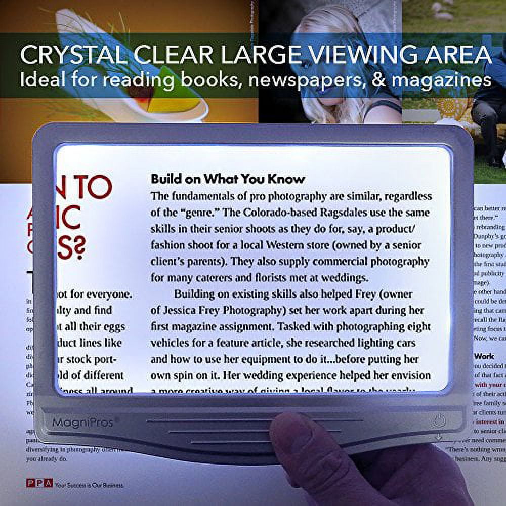 MAGNIPROS Large LED Page Magnifier with Anti-Glare Lens & 3 Color Light Modes – Ideal for Reading Small Print, Books, Magazines & Newspapers