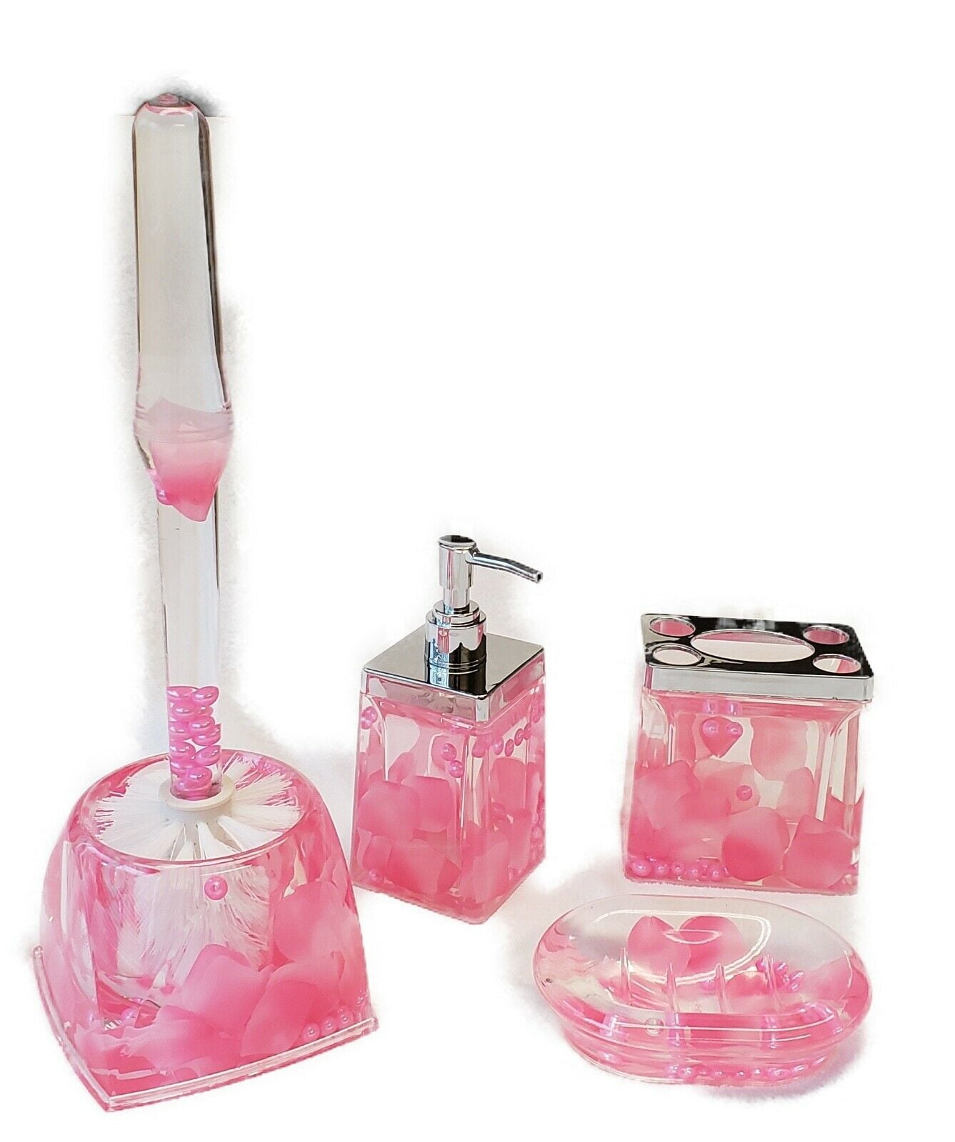 3D Bathroom Accessory Set Fluid Decor 4PC Dispenser, Dish, tumbler