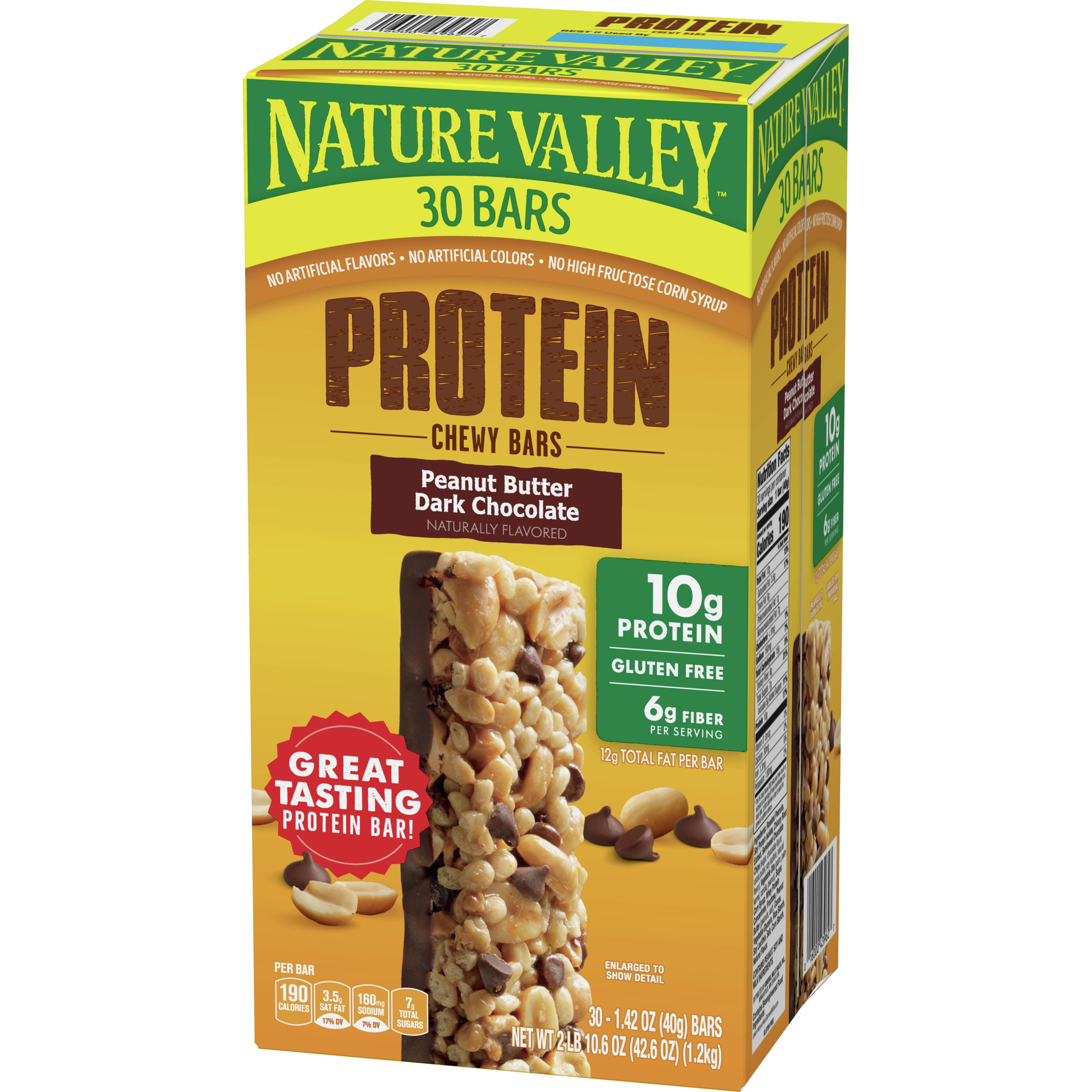 Nature Valley Chewy Protein Granola Bars, Peanut Butter Dark Chocolate, 30 Bars, 42.6 OZ