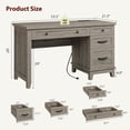thumbnail image 3 of Farmhouse Executive Office Desk with Power Outlets & USB Ports – 53.5'' Wooden Writing Desk – File Cabinet & Storage Drawers – Rustic Workstation – Ash, 3 of 7