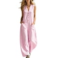 thumbnail image 2 of Dianli Rompers for Women Striped Sleeveless V-Neck Button Up Wide Leg Summer Jumpsuit For Beach Vacation Daily Wear Boho Pants Pink XL, 2 of 7