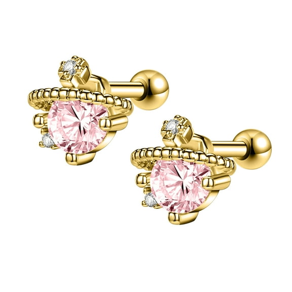 ZS 1 Pair Pink Crystal Stud Earrings White Zirconia Ear Helix Conch Cartilage Piercing