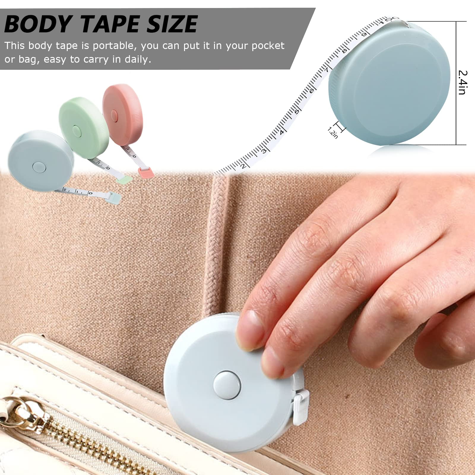 Retractable Tape Measure 3 Packs  , Flexible, Pocket Size, Dual Sided, 150CM Tailor Measuring Tapes for Body Measurement  Cloth Knitting Craft