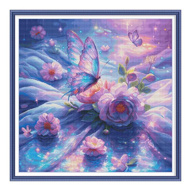 Kit Punto Cruz Con Mariposa Algodón Egipcio Bordado 14CT 75x75cm