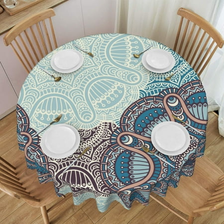

Tablecloth Classical Ethnic Pattern Table Cloth For Circular Tables Waterproof Resistant Picnic Table Covers For Kitchen Dining/Party