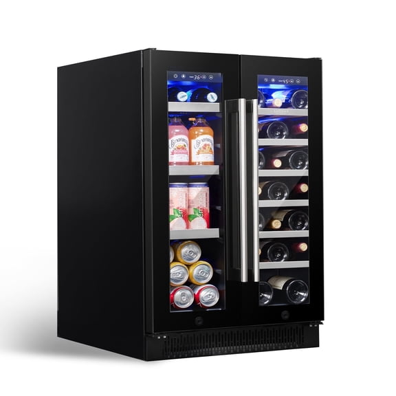 Luchar Wine and Beverage Refrigerator, 24 Inch Beverage Fridge with Glass Door, Dual Zone Wine Cooler