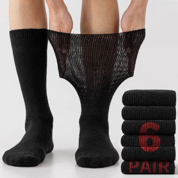 TELOLY 6 Pairs Merino Wool Diabetic Socks for Men Women Thick Warm Loose Fit Non Binding Wide Feet Soft Breathable