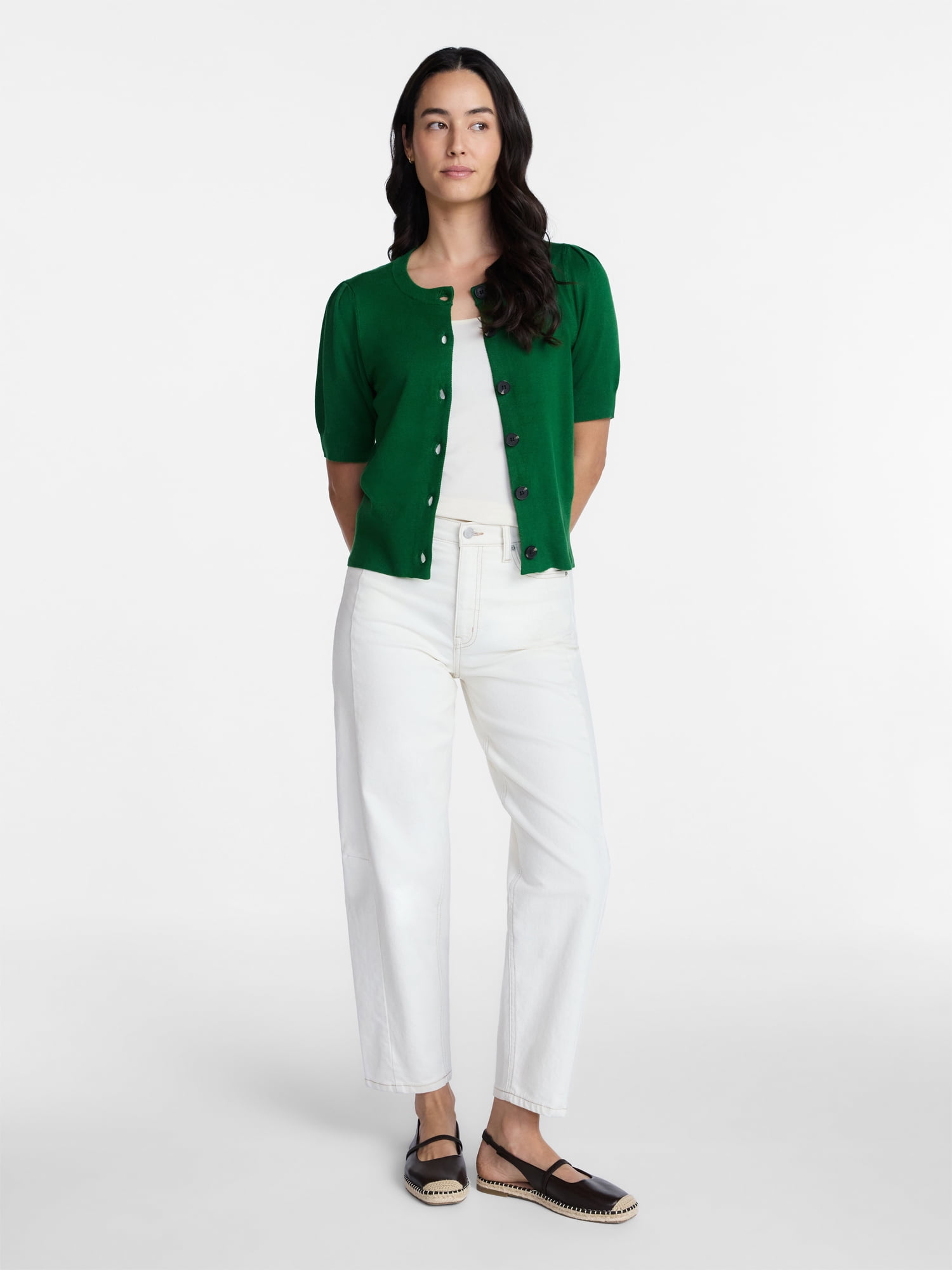 Time and Tru Women's Crewneck Cardigan with Short Sleeves, Lightweight, Sizes XS-XXXL