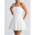 thumbnail image 2 of Women'S Sexy- Strapless Ruched Pleated Tube Mini Dress Y2K Sleeveless A Line Bodycon Short Dress White M, 2 of 5