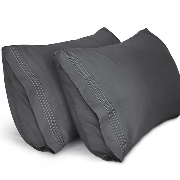 Lirex Pillow Covers Queen,1800 Thread Count Embroidered Soft Brushed Microfiber Pillowcases 2 Pack,Dark Grey