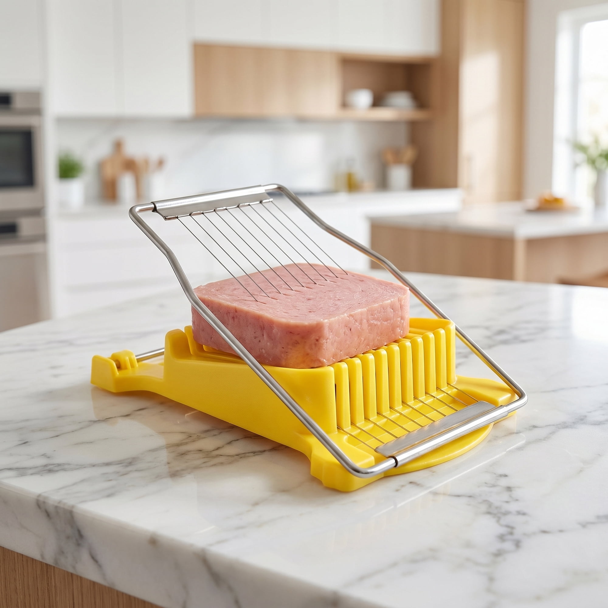 Unique Bargains Stainless Steel Wire Luncheon Meat Slicer for Cooking Yellow 5"x7.8"