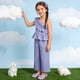 thumbnail image 4 of Conjunto de camiseta sin mangas con cuello redondo para niña, vestido sin mangas con botones finos para niña, falda francesa ceñida con cintura fruncida y volantes, conjunto de poliéster para niña, 4 of 9