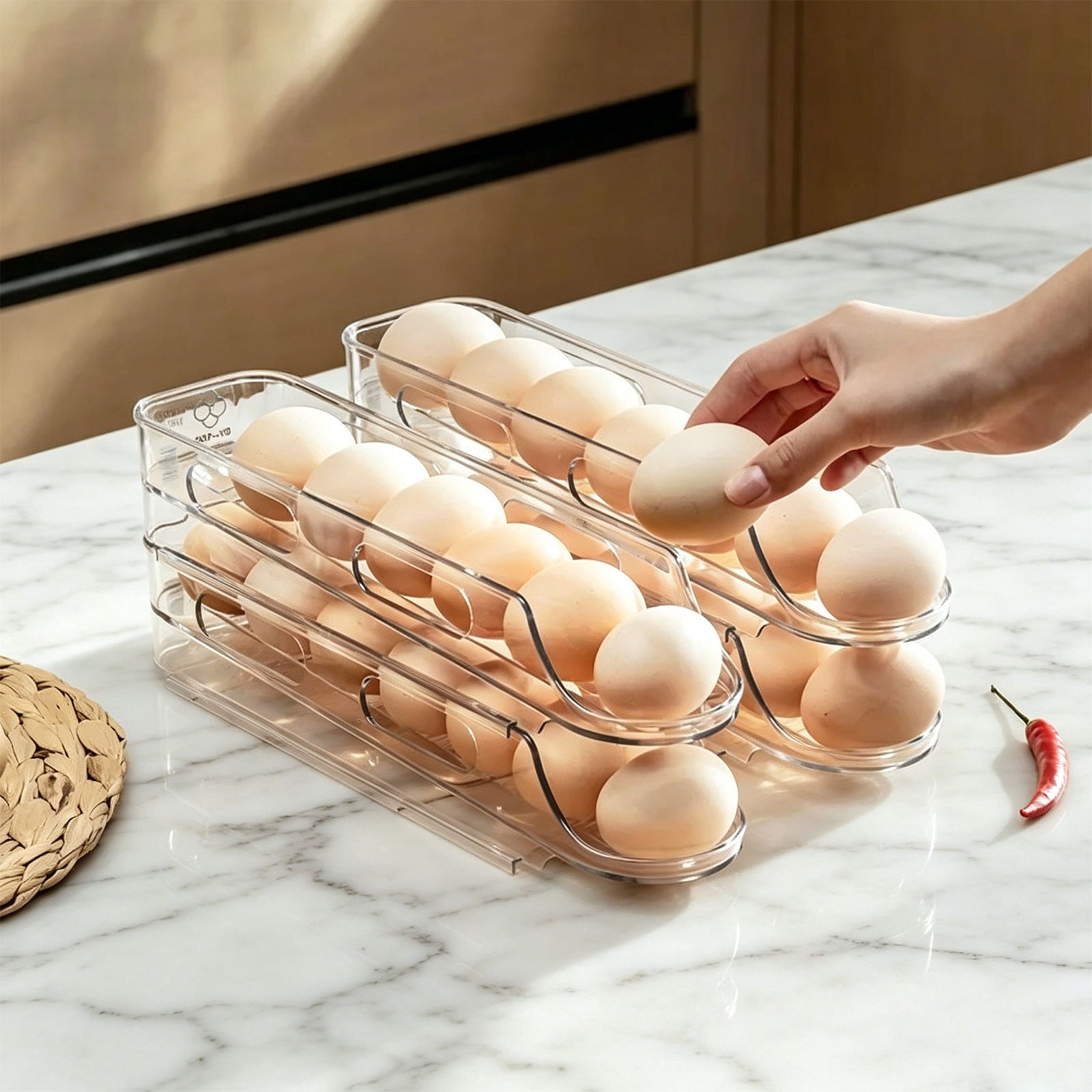 Clear Egg Holder for Fridge, Auto Rolling Egg Dispenser for Eggs 18 Count, Space-Saving Egg Roller, Organizer, Container, Storage for Refrigerator & Kitchen Countertop by Elapind