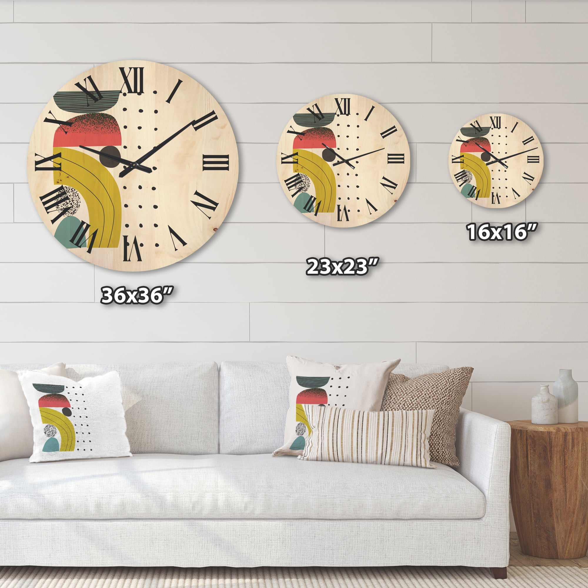 Designart 'Abstract Colorful Geometric Art Collage I' Modern Wood Wall Clock