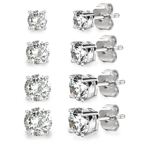 925 Sterling Silver Stud Earrings | AAA Cubic Zirconia | Rhodium-Plated Studs | Hypoallergenic | 3-6mm