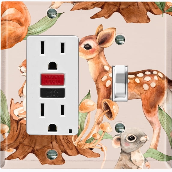 Metal Light Switch Plate Cover Cute Forest Animals Squirrel Deer Mouse ANM012