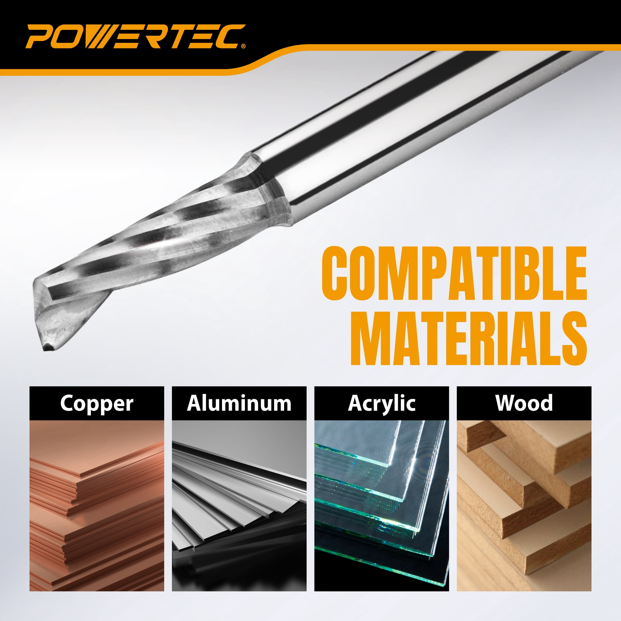 POWERTEC 4PK CNC Aluminum Cutting End Mill – 4mm Single Flute Carbide Bit, 12mm Cut Length, 4mm Shank, High Chip Evacuation Router Bit for Soft Metals, Wood & Plastics (73072)