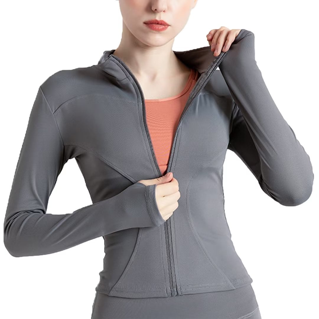 Womens Lightweight Full Zip Running Track Jacket Running Sports Yoga Slim  Fit Jackets with Thumb Holes Gray XL - Walmart.com