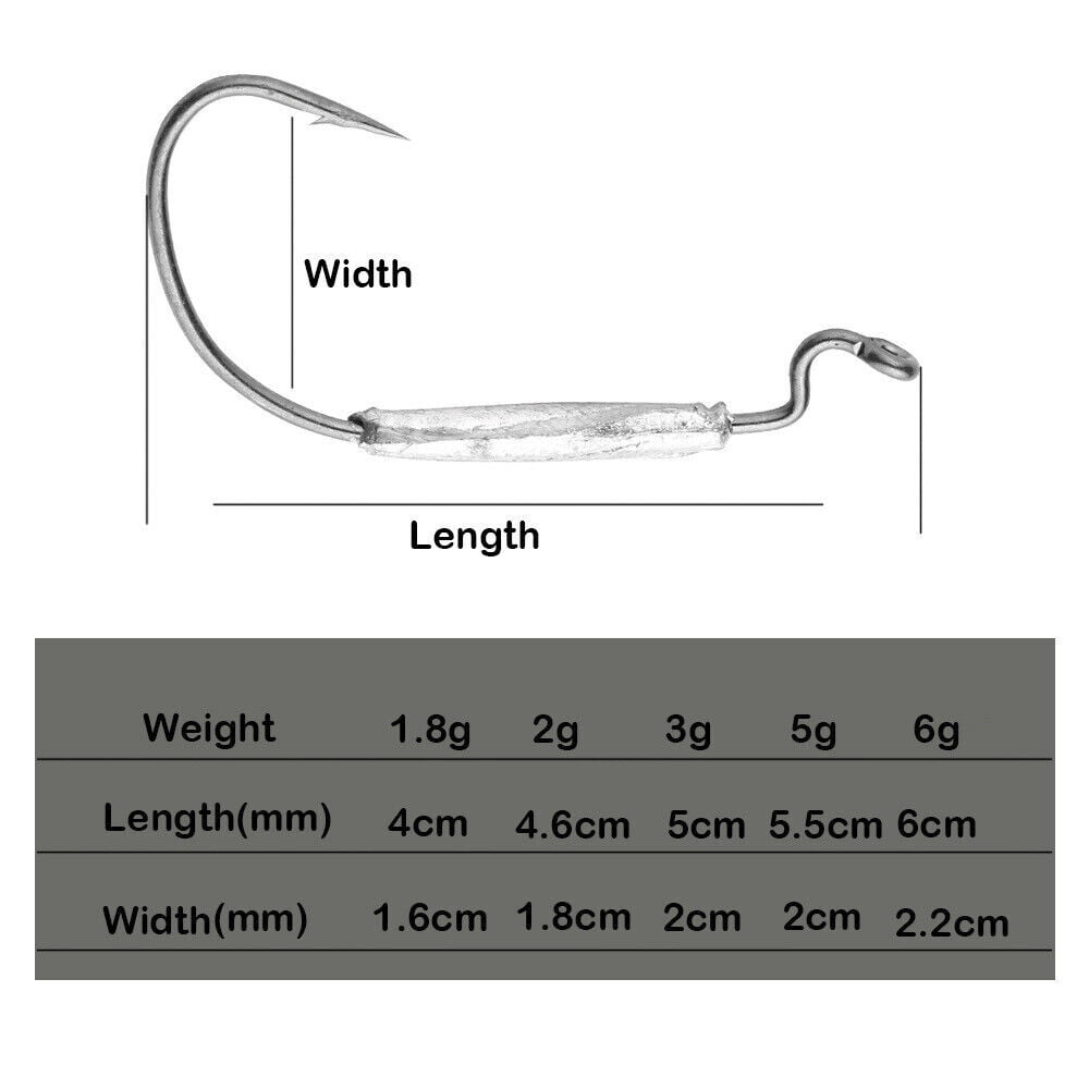 50pcs Weighted Wide Gap Offset Worm Hooks Weedless Soft Lures Bait Hook