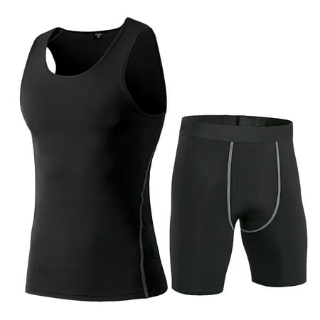 Compression Tank Top and Shorts for Men, Odoland Muscle Baselayer Sleeves for Training Running Cycling and Daily Ware,