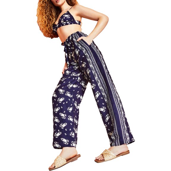 Royalty By Maluma Womens Linen Blend Printed Wide Leg Pants