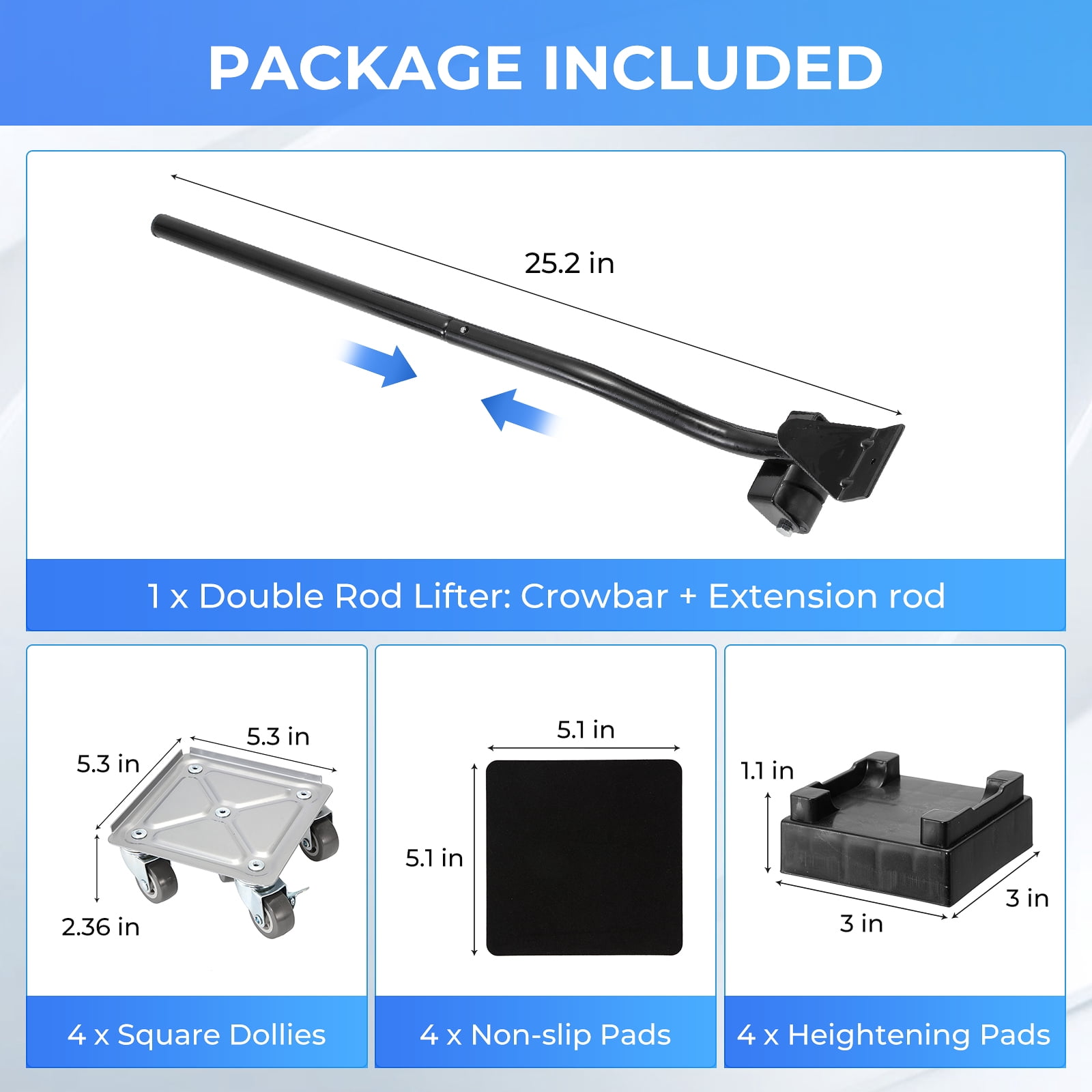 Furniture Movers, Heavy Furniture Moving Dolly Sliders & Lifter Tool Set, 5 Universal Wheels, 5.3 in x 5.3 in, Silver