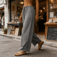 thumbnail image 3 of Jsaierl Women's Linen Wide Leg Palazzo Pants Summer Casual Drawstring Elastic Waist Loose Breathable Trousers, 3 of 12