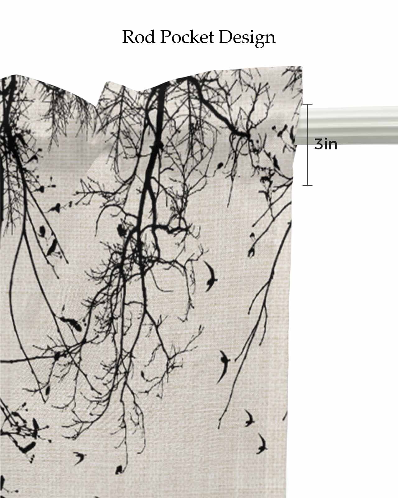 Tree Branch Linen Curtain Valance for Bedroom/Bathroom/Kitchen/Office/Living/Dining Room Window,Abstract Watercolor Rustic Farmhouse Pocket Topper Drapes Decorative Cafe Drapery Panel 54"x18"