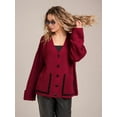 thumbnail image 5 of Women Chunky Knit Cardigan Sweater Long Sleeve V Neck Button Up Cardigan with Pocket for Fall and Winter Red M, 5 of 8