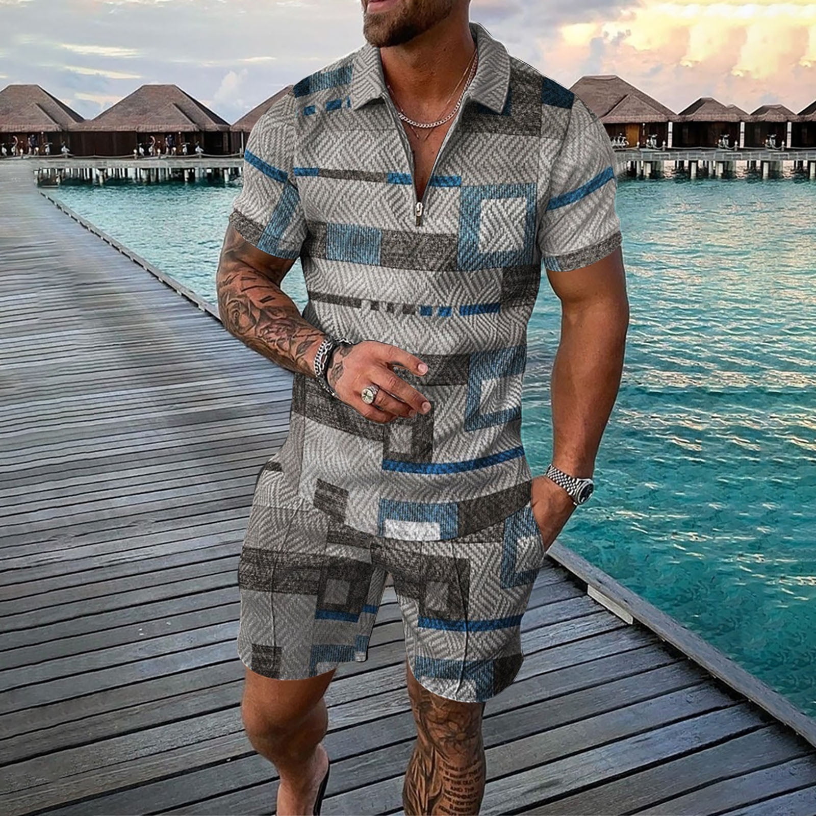 Vedolay Mens Short Set Men 2 Piece 2023 Short Set Sleeve