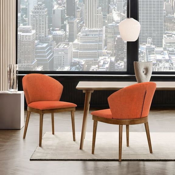 Juno Orange Fabric and Walnut Wood Dining Side Chairs - Set of 2