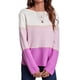 thumbnail image 1 of Suéter De Punto Diseño De Bloques De Color Raya Ancha Cuello Redondo Suelto Manga Larga Casual Mujer Top Rosa Rojo L, 1 of 6