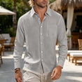 thumbnail image 6 of Thousandth Men Linen Long Sleeve Button Down Shirt Casual Plus Size Loose Fit Shirt Lightweight Tops Outdoor Work Shirts for Men, 6 of 8