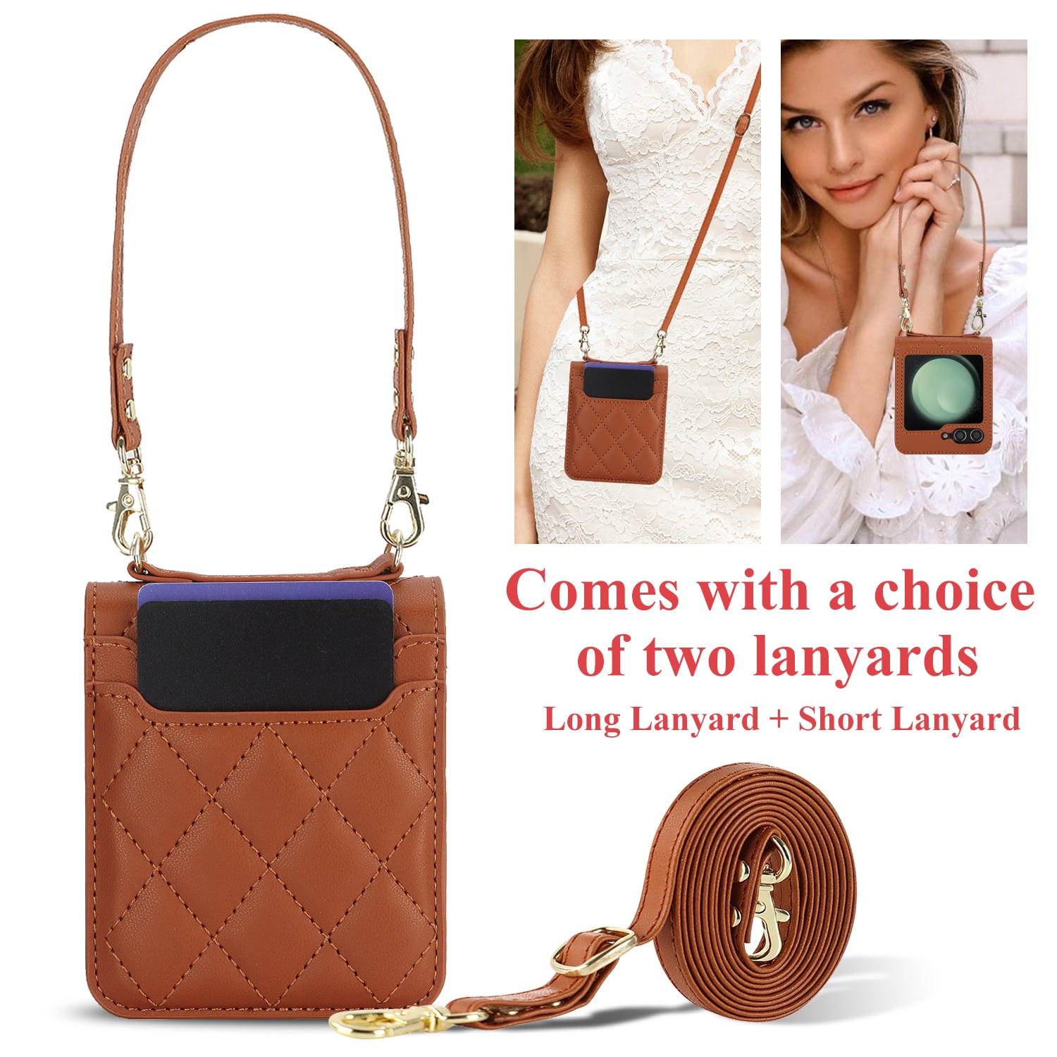 for Samsung Galaxy Z Flip 7 Crossbody Wallet Case with Built-in Card Slots Premium PU Leather Wristlet Strap and Lanyard, Carrying Handbag Phone Case for Samsung Galaxy Z Flip 7 Women Girls, Brown