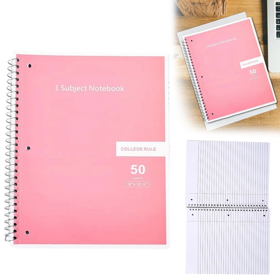 Clearance Sale! 1PC College Ruled Spiral Notebook, 50-Sheet Wirebound Journal with Dividers, Paper, for Office & Home, (26.6x20.3cm, Pink)
