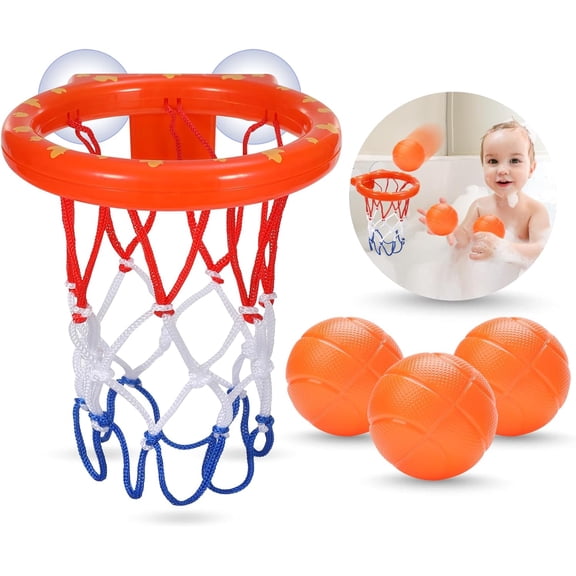 Bath Toys Bathtub Basketball Hoop for Kids Toddlers Shower Toys Ages 4-8 Suction Cup Basketball Hoop and 3 No Hole Balls Set for Boys Girls