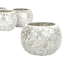 Koyal Wholesale White Round Mosaic Votive Candle Holder Set of 4 for Table Centerpiece, Home Décor