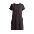 thumbnail image 4 of NTACZA Women's Dresses Midi Cotton Lien Short Sleeve Side Button Round Neck Shift Loose Casual with Pockets Solid Vacation Beach Black L, 4 of 6