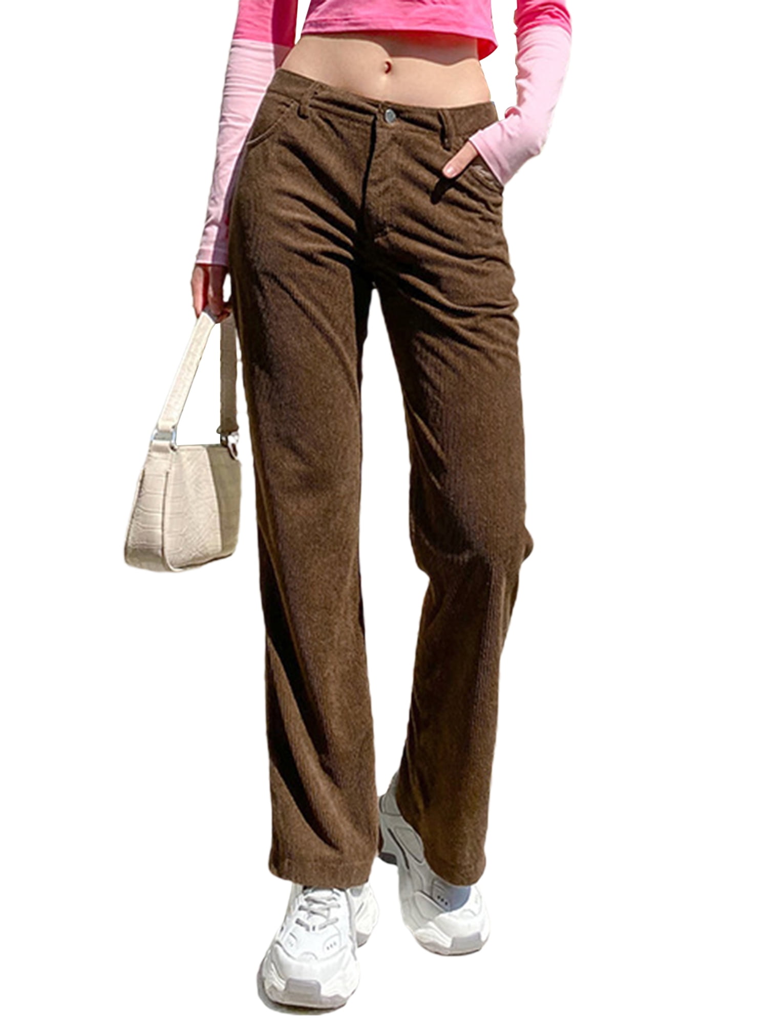 Women?s Corduroy Pants Straight Leg Cargo Pants Mid Waist Vintage ...